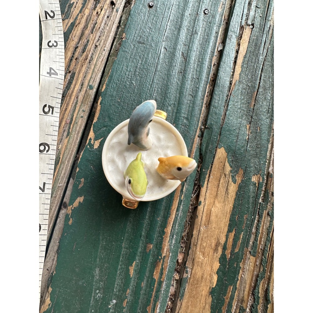 Lenox Kitty's Cafe Porcelain Miniature Figurine Fish in Pot Gold Trim A3630